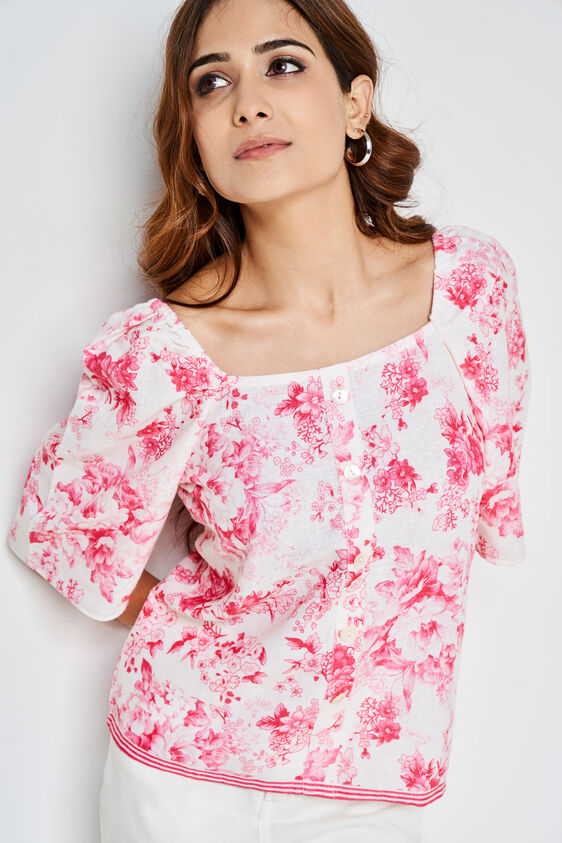 Pink Floral Straight Top, Pink, image 2
